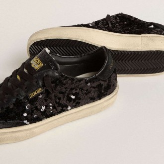 Golden Goose Soul Star In Black Sequins With Black Suede Heel Tab
