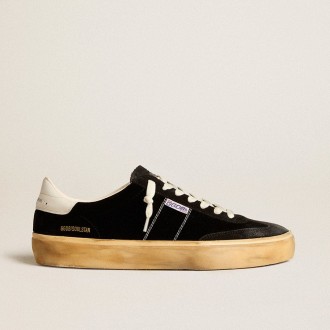 Golden Goose Soul Star In Black Velvet With White Leather Heel Tab