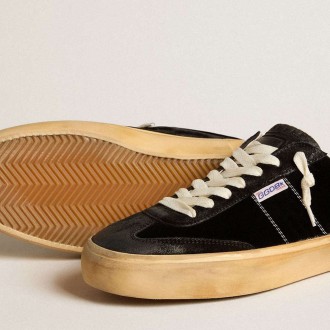Golden Goose Soul Star In Black Velvet With White Leather Heel Tab