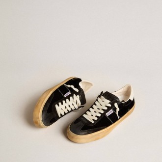 Golden Goose Soul Star In Black Velvet With White Leather Heel Tab