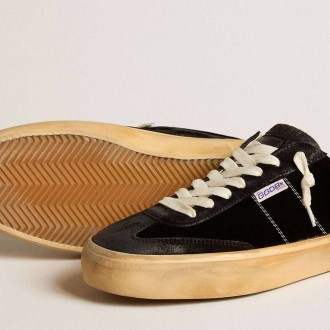 Golden Goose Soul Star In Black Velvet With White Leather Heel Tab