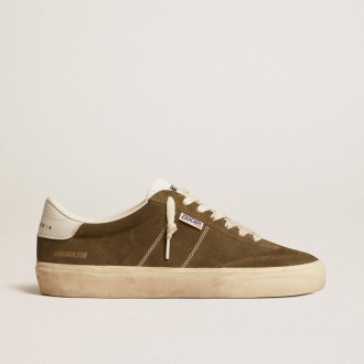 Golden Goose Soul Star In Green Suede With White Leather Heel Tab And Tongue