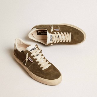 Golden Goose Soul Star In Green Suede With White Leather Heel Tab And Tongue