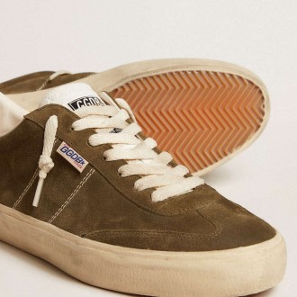Golden Goose Soul Star In Green Suede With White Leather Heel Tab And Tongue