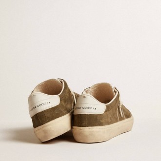Golden Goose Soul Star In Green Suede With White Leather Heel Tab And Tongue