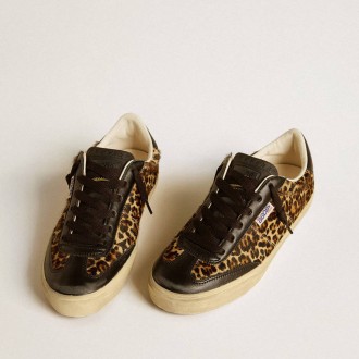 Golden Goose Soul Star In Leopard-Print Pony Skin With Black Nappa Leather Heel Tab And Inserts