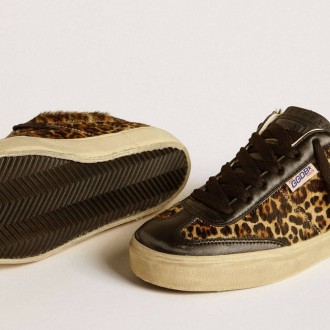Golden Goose Soul Star In Leopard-Print Pony Skin With Black Nappa Leather Heel Tab And Inserts