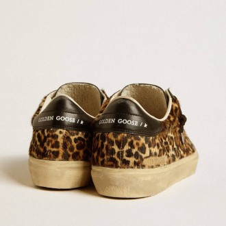 Golden Goose Soul Star In Leopard-Print Pony Skin With Black Nappa Leather Heel Tab And Inserts