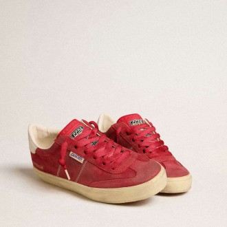 Golden Goose Soul Star In Red Suede With White Leather Heel Tab
