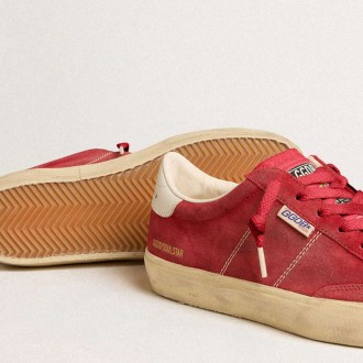 Golden Goose Soul Star In Red Suede With White Leather Heel Tab