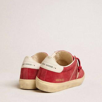 Golden Goose Soul Star In Red Suede With White Leather Heel Tab