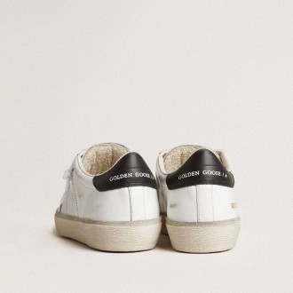 Golden Goose Soul Star In White Leather With Black Leather Heel Tab