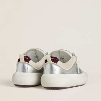 Golden Goose Space-Star Cube In Ice-Gray And Silver Leather With Burgundy Heel Tab Golden Goose Space-Star Cube In Ice-Gray And Silver Leather With Burgundy Heel Tab