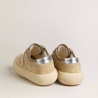 Golden Goose Space-Star In Beige Suede With Perforated Star And Metallic Silver Heel Tab Golden Goose Space-Star In Beige Suede With Perforated Star And Metallic Silver Heel Tab