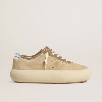 Golden Goose Space-Star In Beige Suede With Perforated Star And Metallic Silver Heel Tab