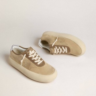 Golden Goose Space-Star In Beige Suede With Perforated Star And Metallic Silver Heel Tab Golden Goose Space-Star In Beige Suede With Perforated Star And Metallic Silver Heel Tab