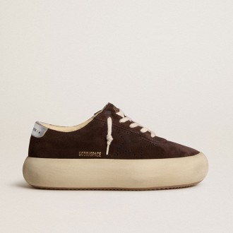 Golden Goose Space-Star In Dark Brown Suede With Metallic Silver Heel Tab