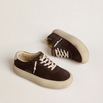 Golden Goose Space-Star In Dark Brown Suede With Metallic Silver Heel Tab