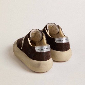 Golden Goose Space-Star In Dark Brown Suede With Metallic Silver Heel Tab