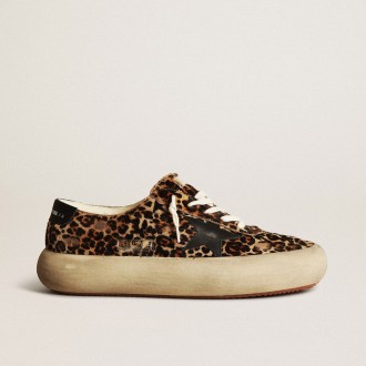 Golden Goose Space-Star In Leopard Print Pony Skin With Black Star And Heel