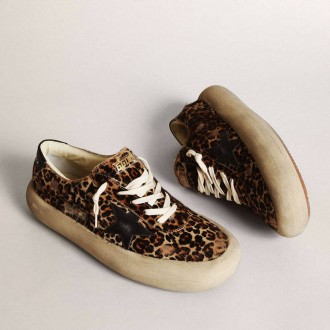 Golden Goose Space-Star In Leopard Print Pony Skin With Black Star And Heel Golden Goose Space-Star In Leopard Print Pony Skin With Black Star And Heel