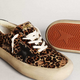 Golden Goose Space-Star In Leopard Print Pony Skin With Black Star And Heel Golden Goose Space-Star In Leopard Print Pony Skin With Black Star And Heel