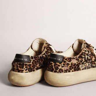 Golden Goose Space-Star In Leopard Print Pony Skin With Black Star And Heel Golden Goose Space-Star In Leopard Print Pony Skin With Black Star And Heel