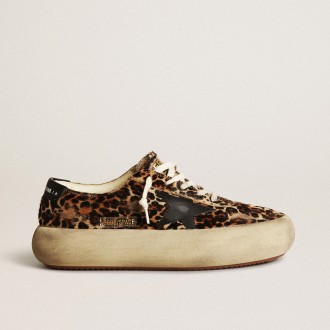 Golden Goose Space-Star In Leopard Print Pony Skin With Black Star