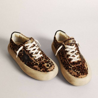 Golden Goose Space-Star In Leopard Print Pony Skin With Black Star