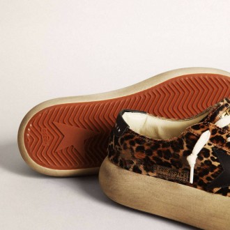 Golden Goose Space-Star In Leopard Print Pony Skin With Black Star