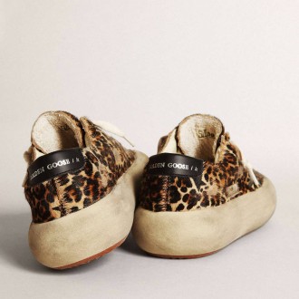 Golden Goose Space-Star In Leopard Print Pony Skin With Black Star