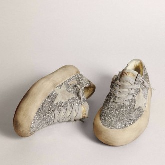 Golden Goose Space-Star In Silver Glitter With Ice-Gray Star Golden Goose Space-Star In Silver Glitter With Ice-Gray Star