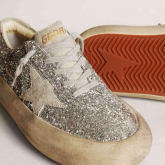 Golden Goose Space-Star In Silver Glitter With Ice-Gray Star Golden Goose Space-Star In Silver Glitter With Ice-Gray Star