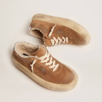 Golden Goose Space-Star In Tobacco-Colored Suede And Shearling Lining