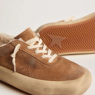 Golden Goose Space-Star In Tobacco-Colored Suede And Shearling Lining