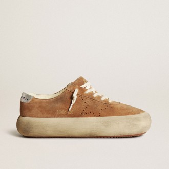 Golden Goose Space-Star In Tobacco-Colored Suede With Perforated Star