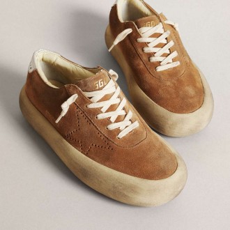 Golden Goose Space-Star In Tobacco-Colored Suede With Perforated Star