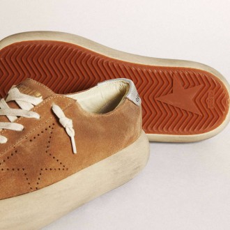 Golden Goose Space-Star In Tobacco-Colored Suede With Perforated Star
