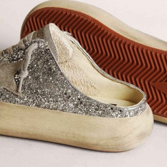 Golden Goose Space-Star Sabot In Glitter With Ice-Gray Star And Tab Golden Goose Space-Star Sabot In Glitter With Ice-Gray Star And Tab