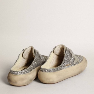 Golden Goose Space-Star Sabot In Glitter With Ice-Gray Star And Tab Golden Goose Space-Star Sabot In Glitter With Ice-Gray Star And Tab