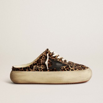 Golden Goose Space-Star Sabot In Leopard Print Pony Skin With Black Star