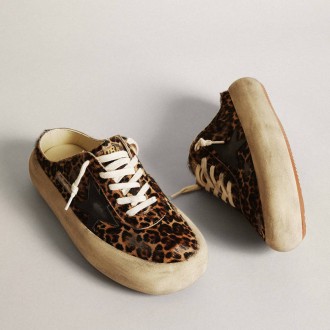 Golden Goose Space-Star Sabot In Leopard Print Pony Skin With Black Star