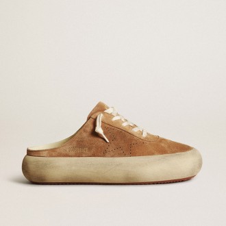 Golden Goose Space-Star Sabot In Tobacco-Colored Suede With Perforated Star