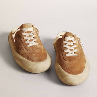 Golden Goose Space-Star Sabot In Tobacco-Colored Suede With Perforated Star