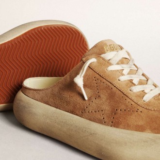 Golden Goose Space-Star Sabot In Tobacco-Colored Suede With Perforated Star