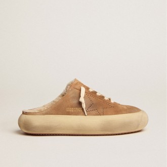 Golden Goose Space-Star Sabot Shoes In Tobacco-Colored Suede With Shearling Lining