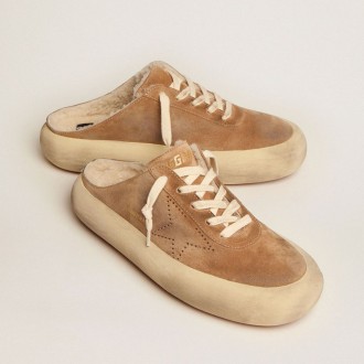 Golden Goose Space-Star Sabot Shoes In Tobacco-Colored Suede With Shearling Lining