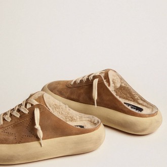Golden Goose Space-Star Sabot Shoes In Tobacco-Colored Suede With Shearling Lining
