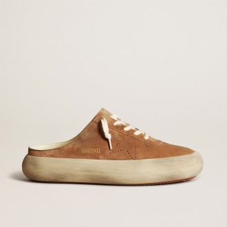 Golden Goose Space-Star Sabots In Tobacco Suede With Perforated Star