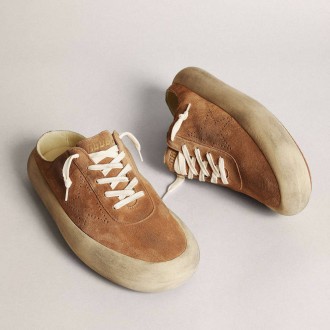Golden Goose Space-Star Sabots In Tobacco Suede With Perforated Star